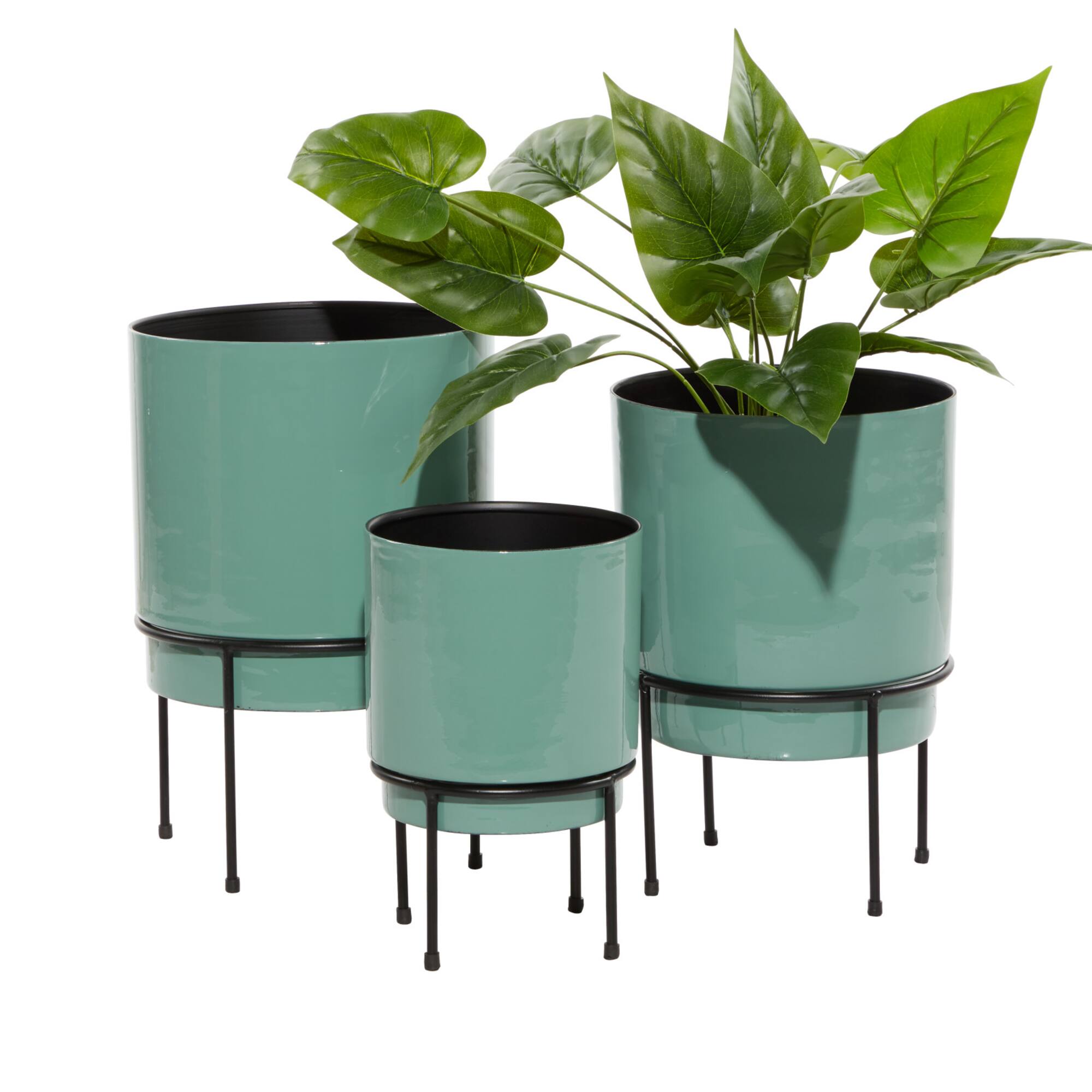 Teal Metal Contemporary Planter Set